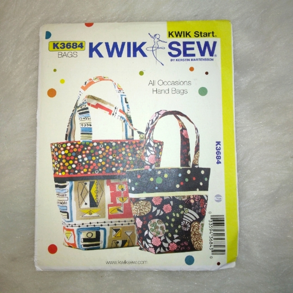 KWIK SEW K3684 All Occasions Hand Bags, small & large, NEW